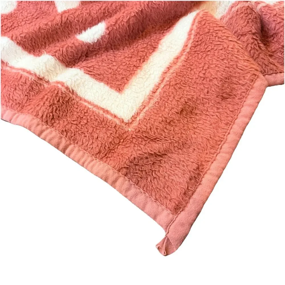Vtg Rose Pink White Polka Dot Biederlack Blanket 1980s Mauve Reversible 60x82